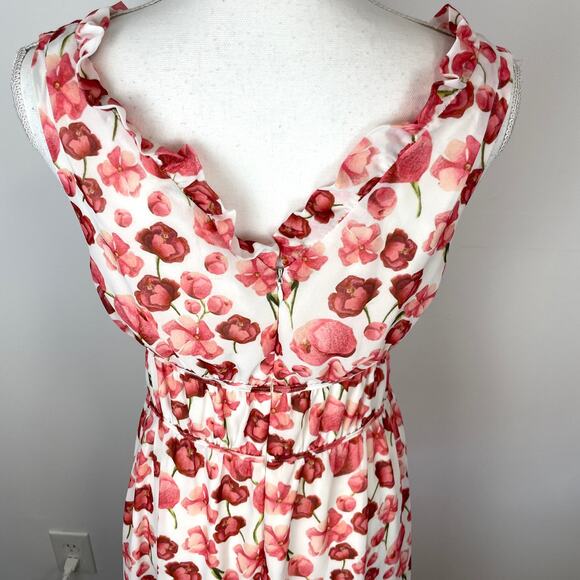 SIPOS NEW YORK Strawberry Floral Midi Dress In White Pink Size Large - Picture 10 of 14